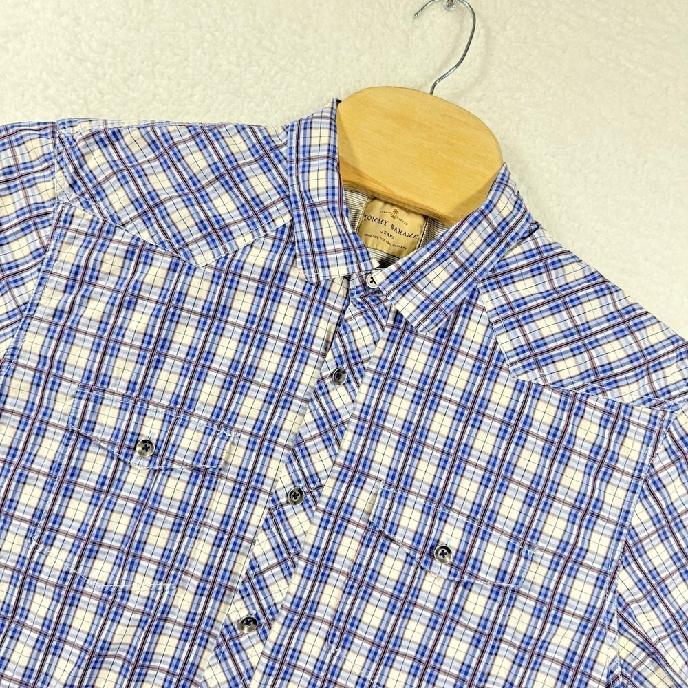 Tommy Bahama Jeans‎ Shirt Mens XL Blue Plaid Short Sleeve Summer Button Down